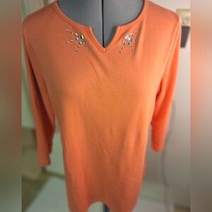 Quacker Factory Orange W/Rhinestones Top Size Med